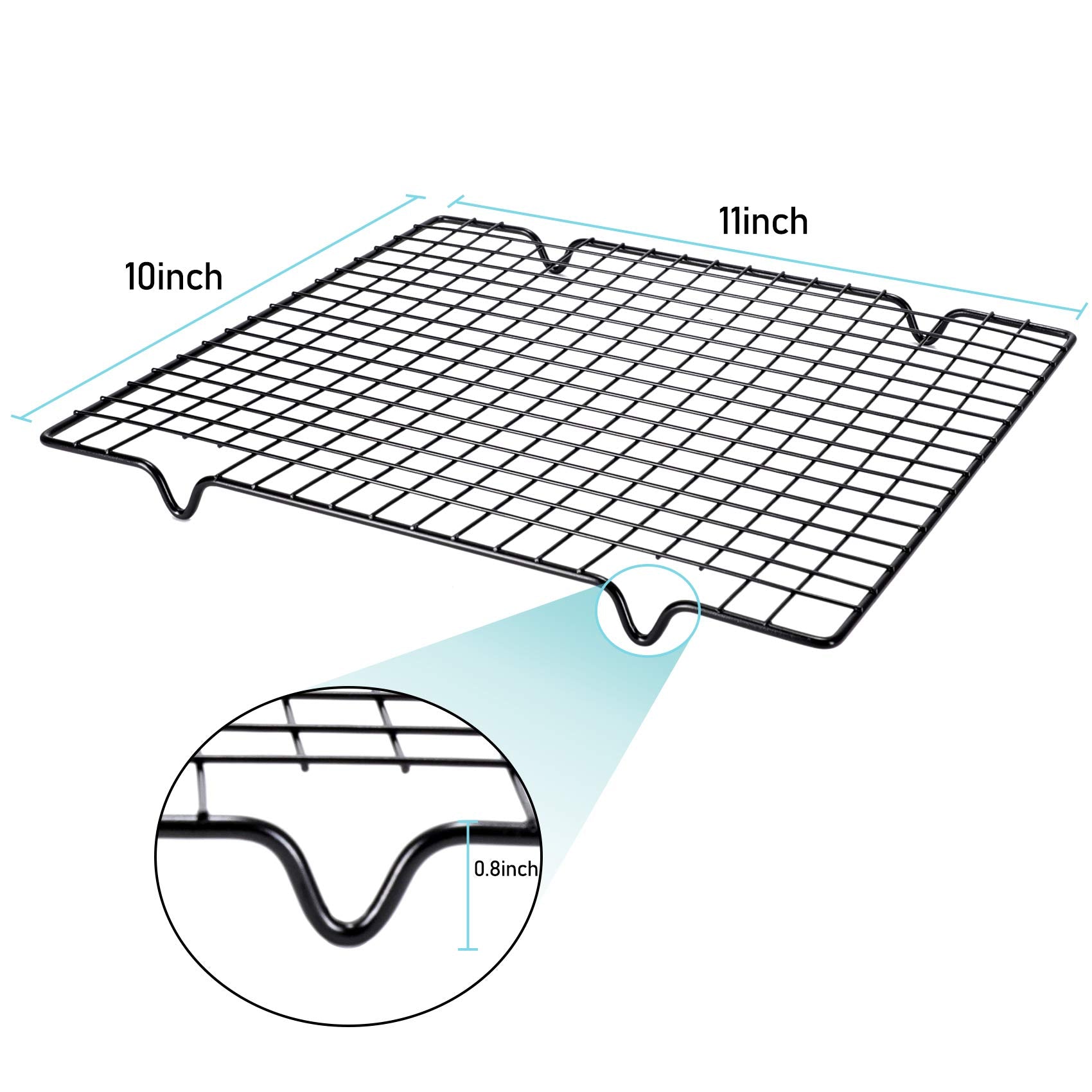 Lamoutor 2Pcs Metal Kitchen Baking Cooling Rack Square Wire Cooling Rack For Cake And Meat 10 X 11 Inches (Black)